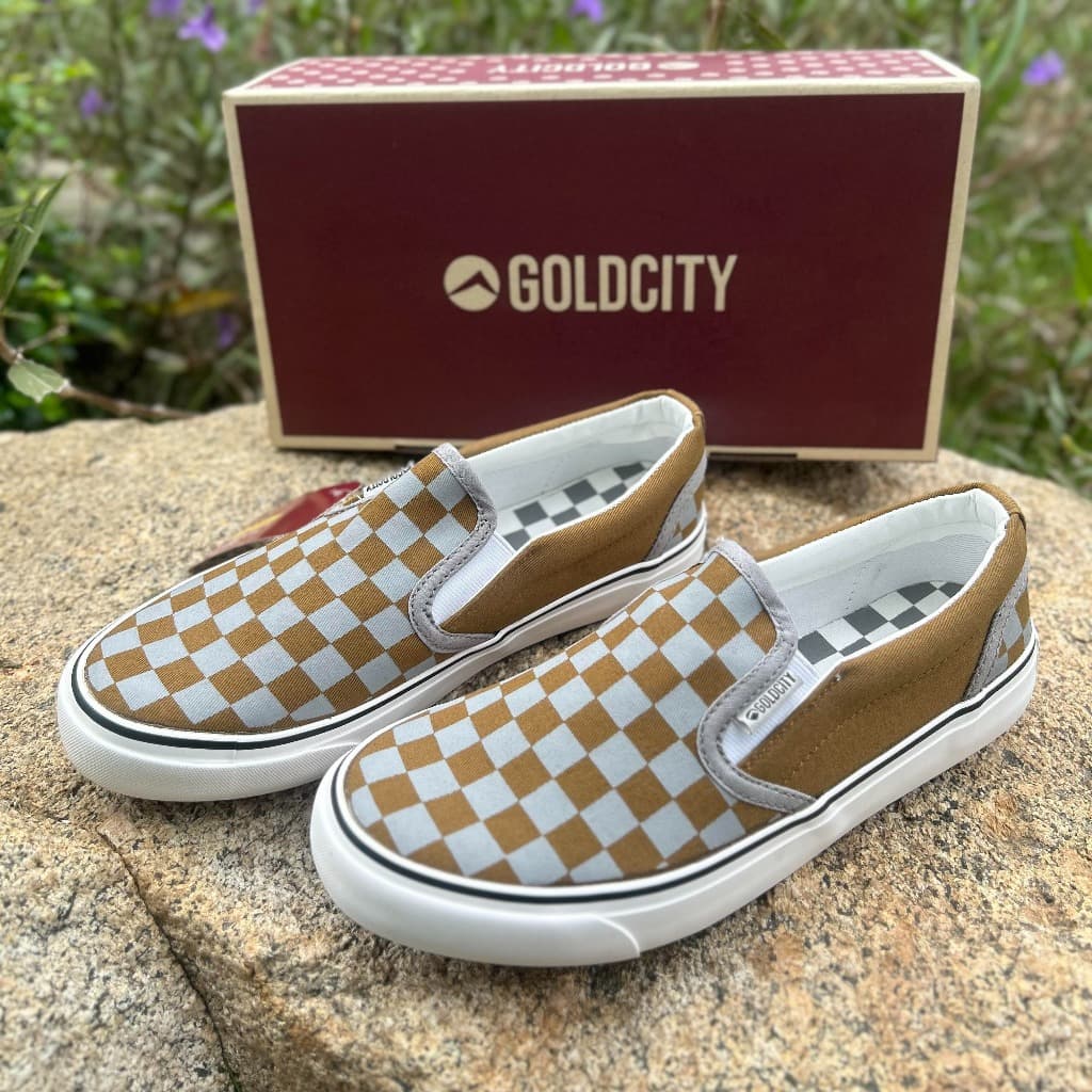 Goldcity NS901 รองเท้าสลิปออนผ้าใบแฟชั่นทรงคลาสสิค ลายหมากรุก Size : 39-45 slipon รูปที่ 8