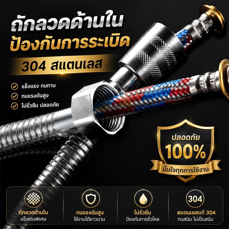สายฝักบัว อาบนํ้า 1.5/2M สายฝักบัว ชุบโครเมี่ยม อย่างดี ดับเบิ้ลล๊อค สายน้ำดี ถึกทน ยืดหยุ่น ป้องกันการพันกัน รูปที่ 8