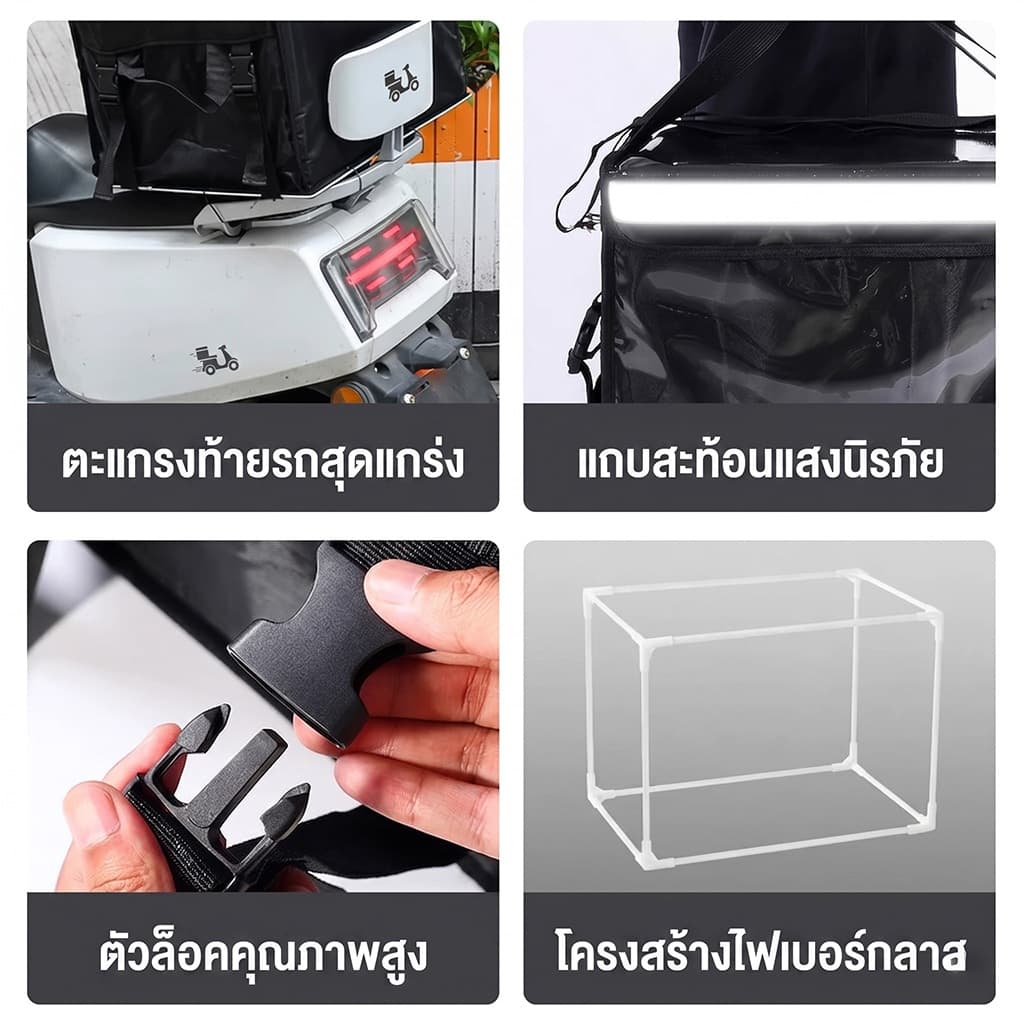กล่องส่งอาหาร 22/32/45/62/80L สีดำ/สีเขียว กระเป๋าส่งอาหาร กระเป๋าเก็บความร้อน ถุงส่งอาหารรถจักรยานยนต์ กระเป๋าความสดใหม รูปที่ 7