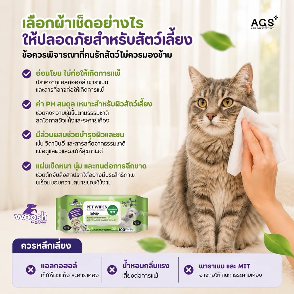 ผ้าเช็ดทำความสะอาดสัตว์เลี้ยง ลดการสะสมของแบคทีเรีย อ่อนโยน เพิ่มความชุ่มชื้น ขจัดกลิ่น Woosh Pet Wipes รูปที่ 4