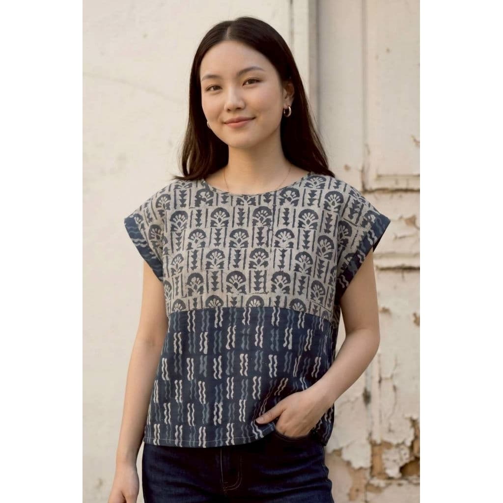 เสื้อคอปาด ทรงแขนปีกค้างคาวสั้น ไซส์40", 42" และ44" ยาว22" ผ้าตัดต่อคอตต้อนอินเดีย รูปที่ 5