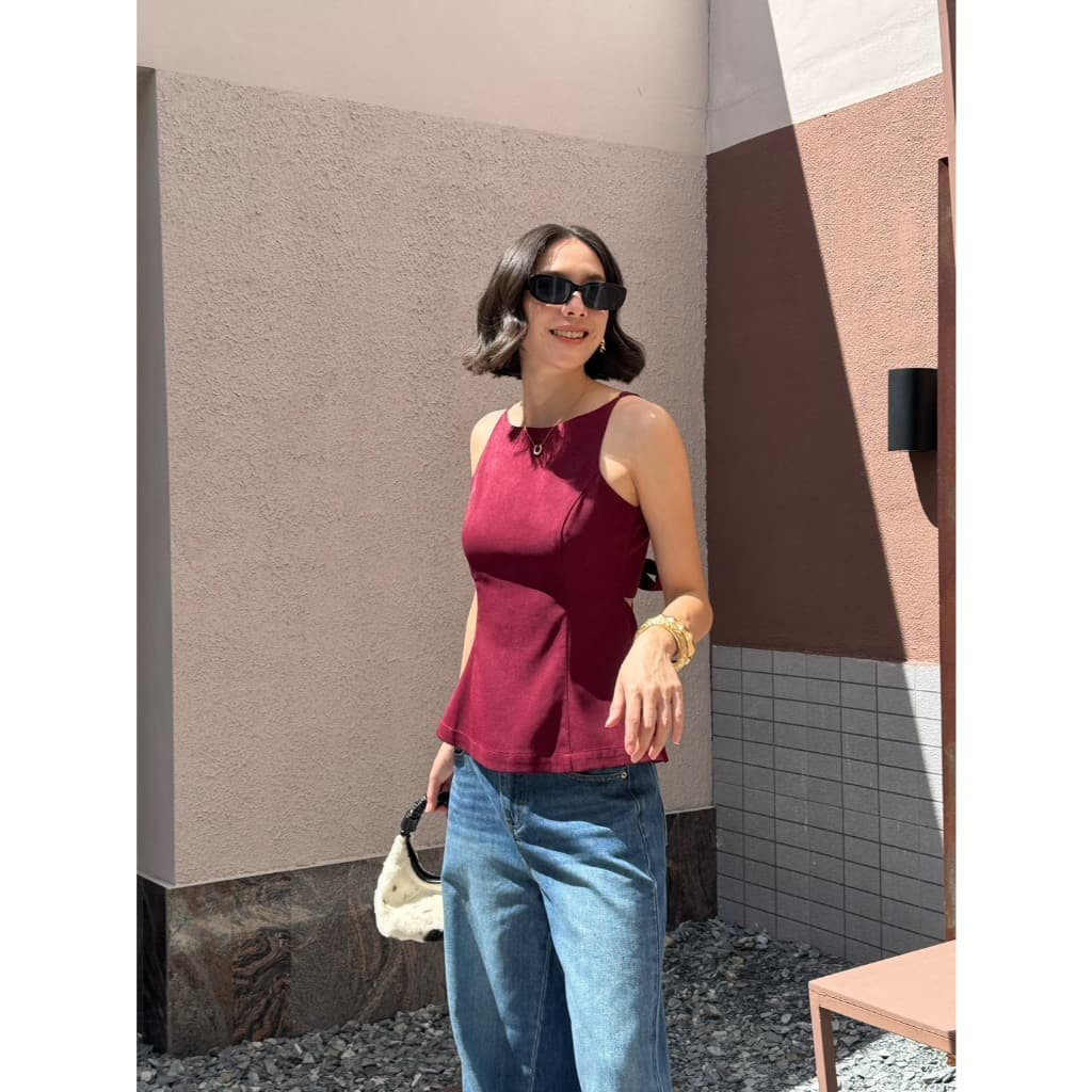 colourblockmatter - Moby Top เสื้อแขนกุดทรงเข้ารูปช่วงเอว ด้านหลังเว้า ผูกโบว์ มี 3 สี รูปที่ 3