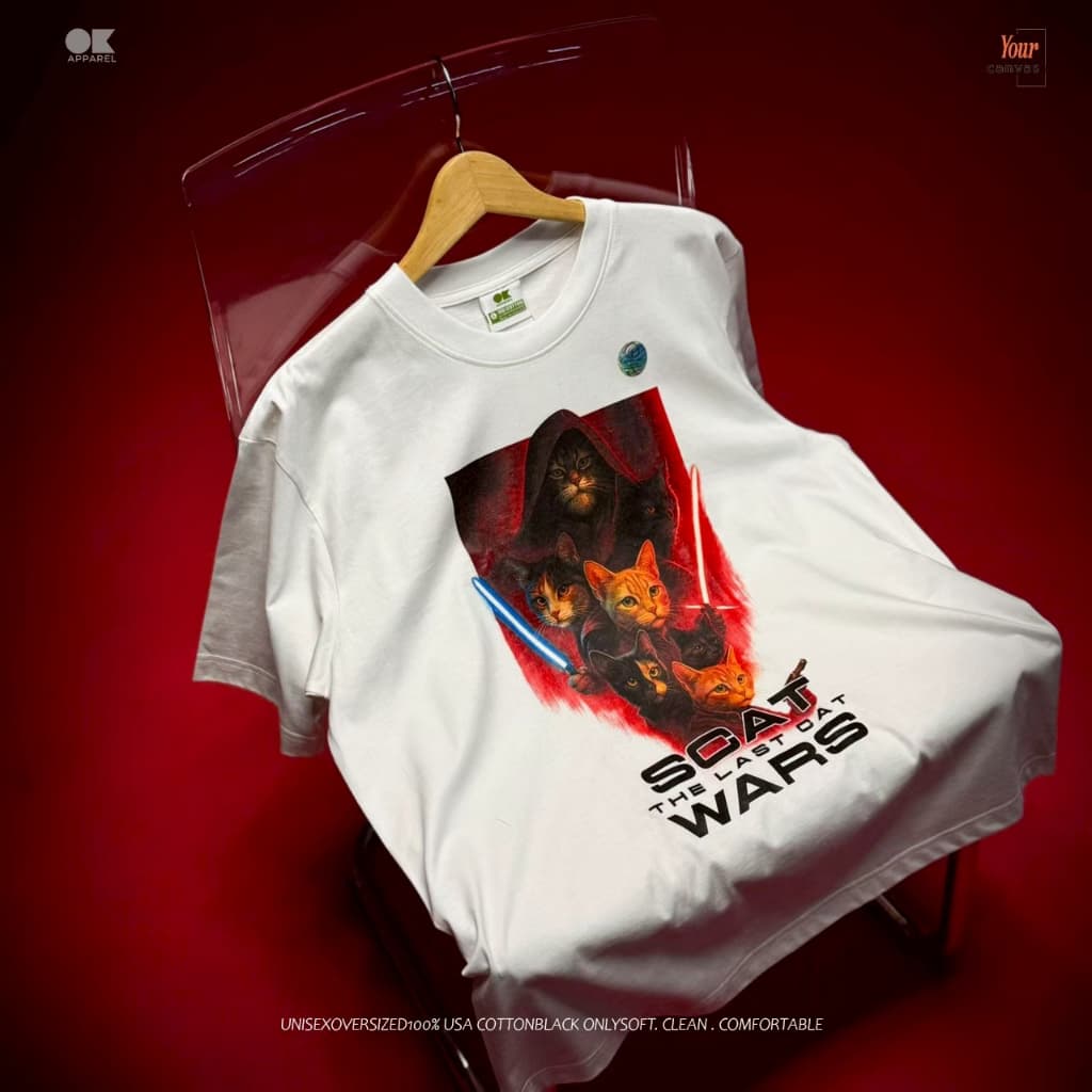 OK Apparel เสื้อยืดคอกลมแขนสั้น ลาย Cat Wars Oversize Cotton USAคุ้มสุด! รูปที่ 6