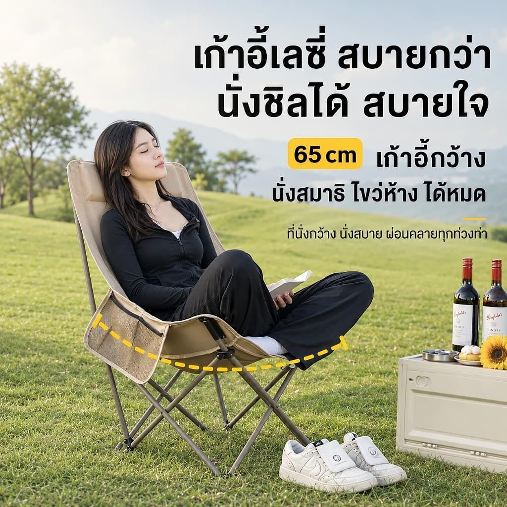 เก้าอี้แคมป์ปิ้ง พนักพิงสูง เก้าอี้สนาม พับได้ แบบพกพา ปิคนิค แถมถุงเก็บ รับน้ำหนัก 300KG รูปที่ 7