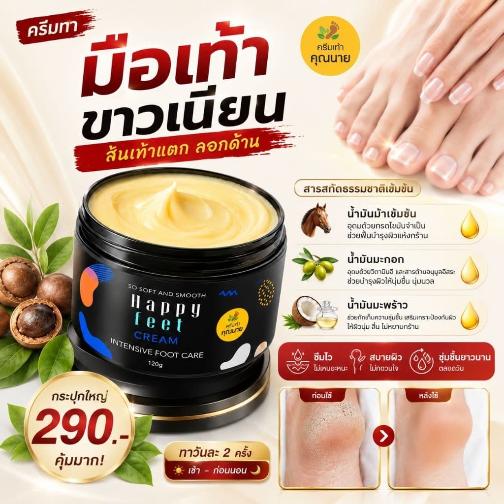 ครีมเท้าคุณนาย Happy Feet Cream ครีมเท้าขาว แพคเกจใหม่ รูปที่ 4