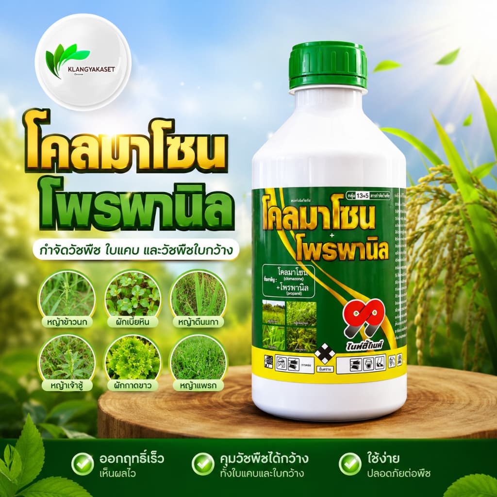โคลมาโซน + โพรพานิล 99 1ลิตร ข้าวไม่แดง ยาคุม-ฆ่า ในนาข้าว กำจัดหญ้าข้าวนก หญ้าดอกขาว หญ้ากระดูกไก่ โซนเนอร์ รูปที่ 1