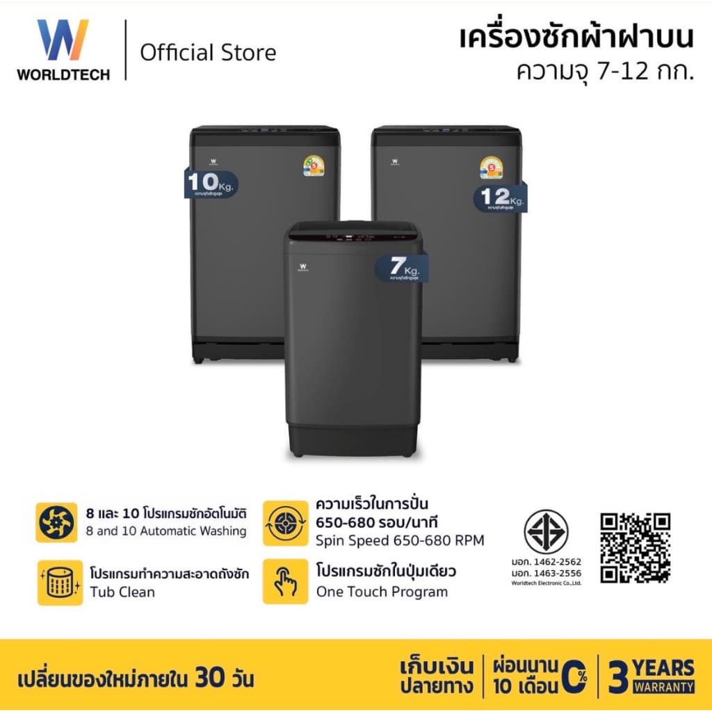 Worldtech เครื่องซักผ้าฝาบน รุ่น MB100 เครื่องซักผ้า ฝาหน้า 7-12 กก. รูปที่ 1