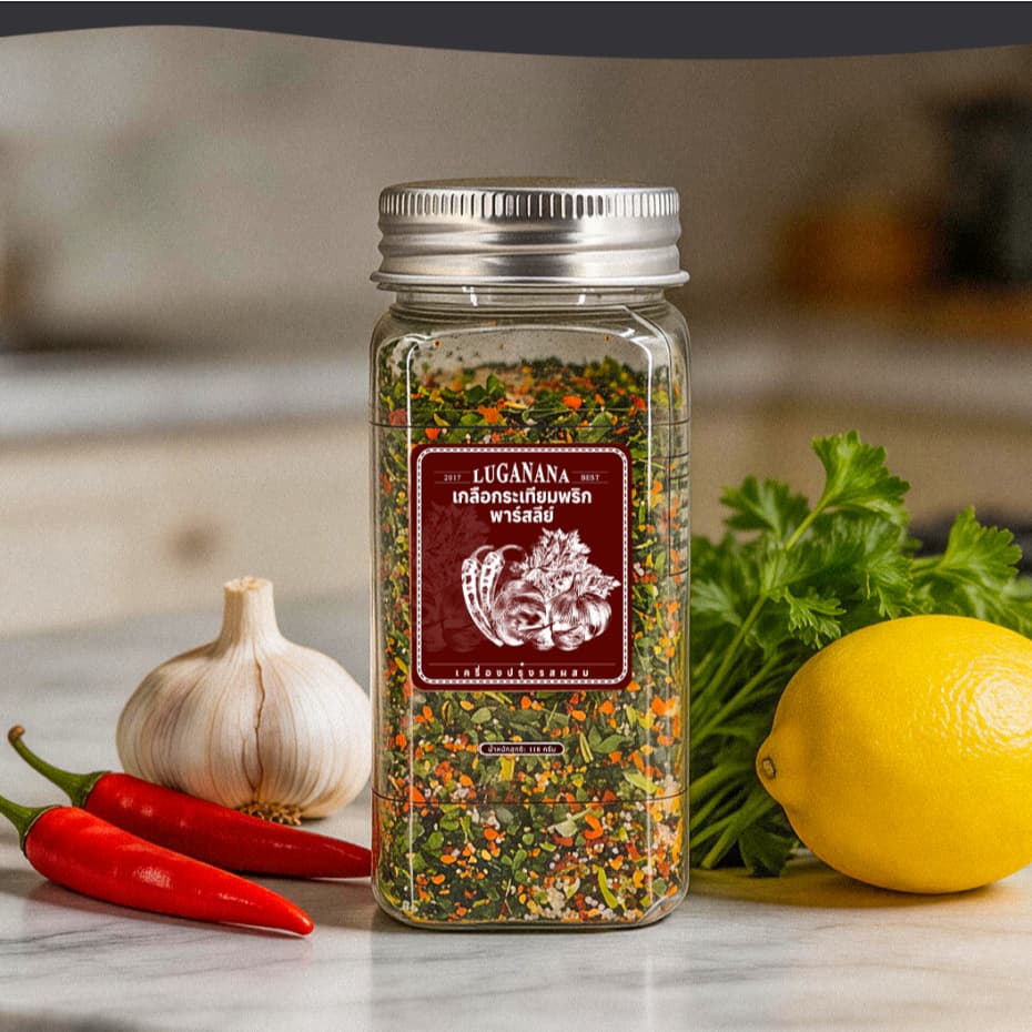 LUGANANA เกลือกระเทียมพาร์สลีย์รสเผ็ด 110g*2 เกลือปรุงรสสไปซี่จัดจ้าน สเต็ก หมูกระทะ บาร์บีคิว รูปที่ 2