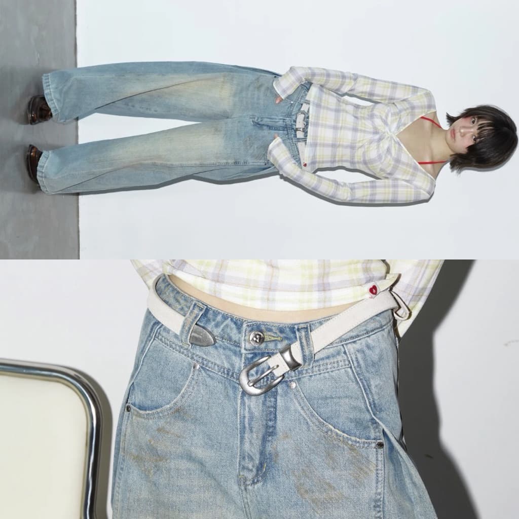 AMUSE BKK - Sally Jeans กางเกงยีนส์ดีเทลจีบข้าง ทรงกระบอกตรง งาน Handmade ทำสี Dirty ตัวต่อตัว สวยค่า รูปที่ 3