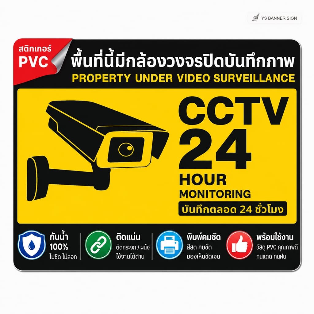 สติกเกอร์ CCTV | ป้าย CCTV | กล้องวงจรปิด 24 ชม. | พื้นที่นี้ติดตั้งกล้องวงจรปิด | CCTV 24 Hours รูปที่ 1