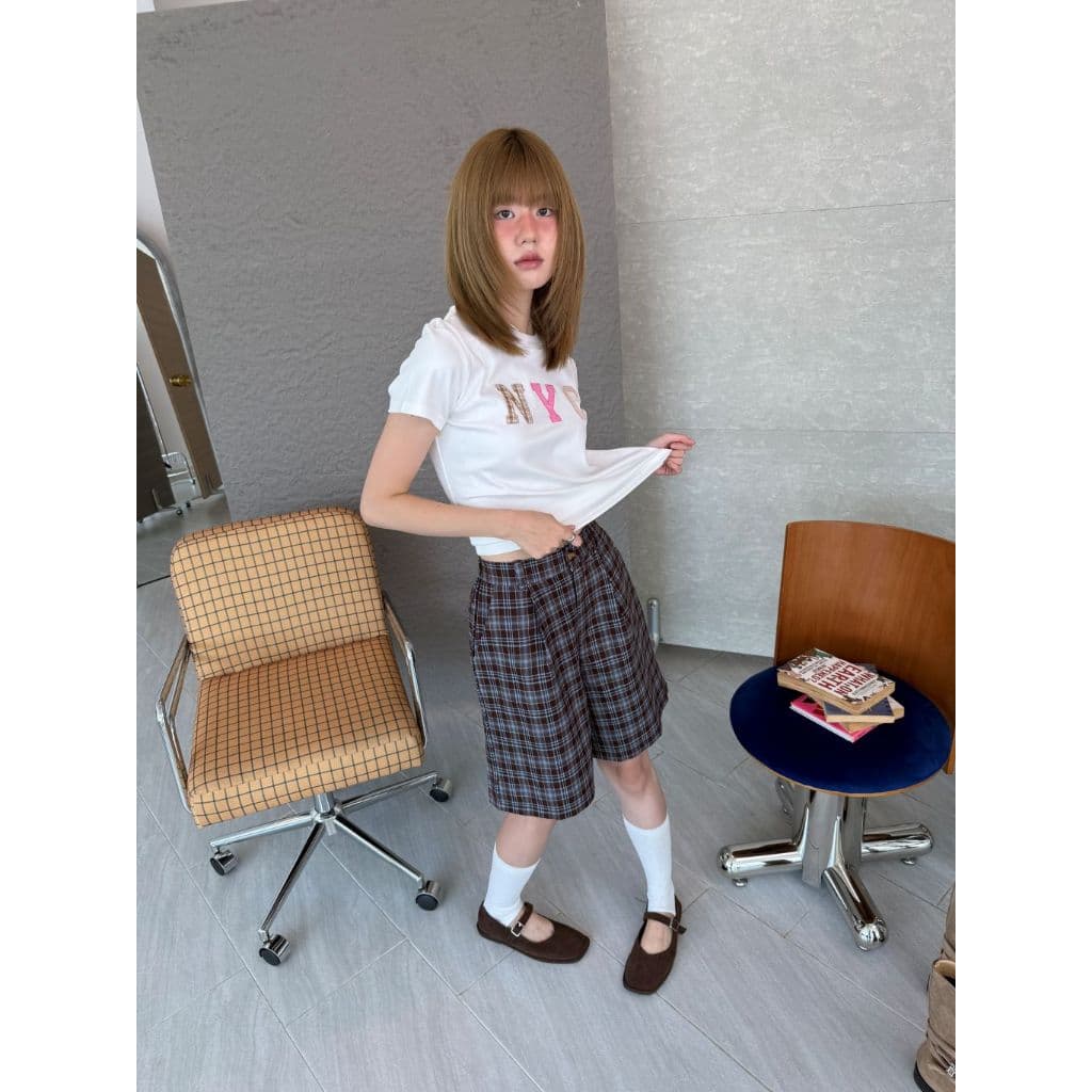 SORA SCOTT PANTS - ขาสั้น 3 ส่วน เอวสม็อค ลายสก็อต รูปที่ 3