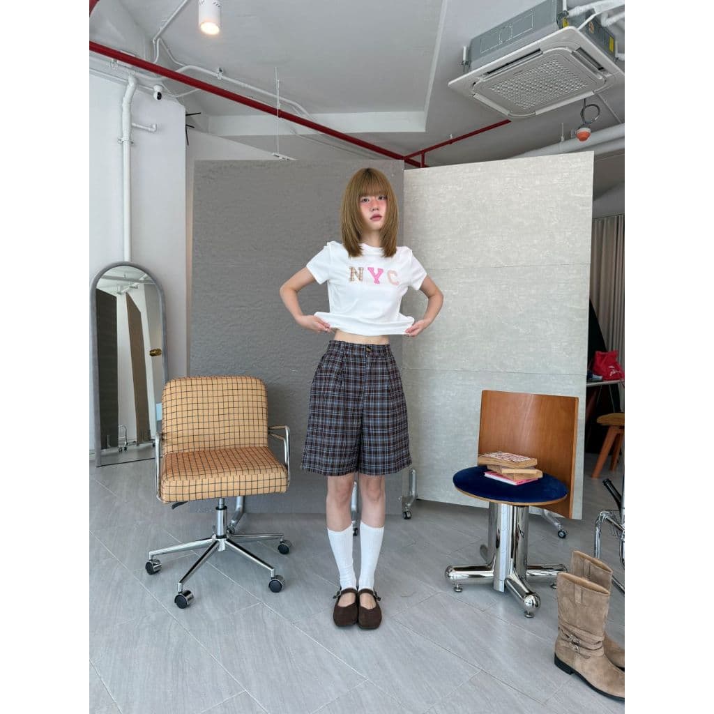SORA SCOTT PANTS - ขาสั้น 3 ส่วน เอวสม็อค ลายสก็อต รูปที่ 5