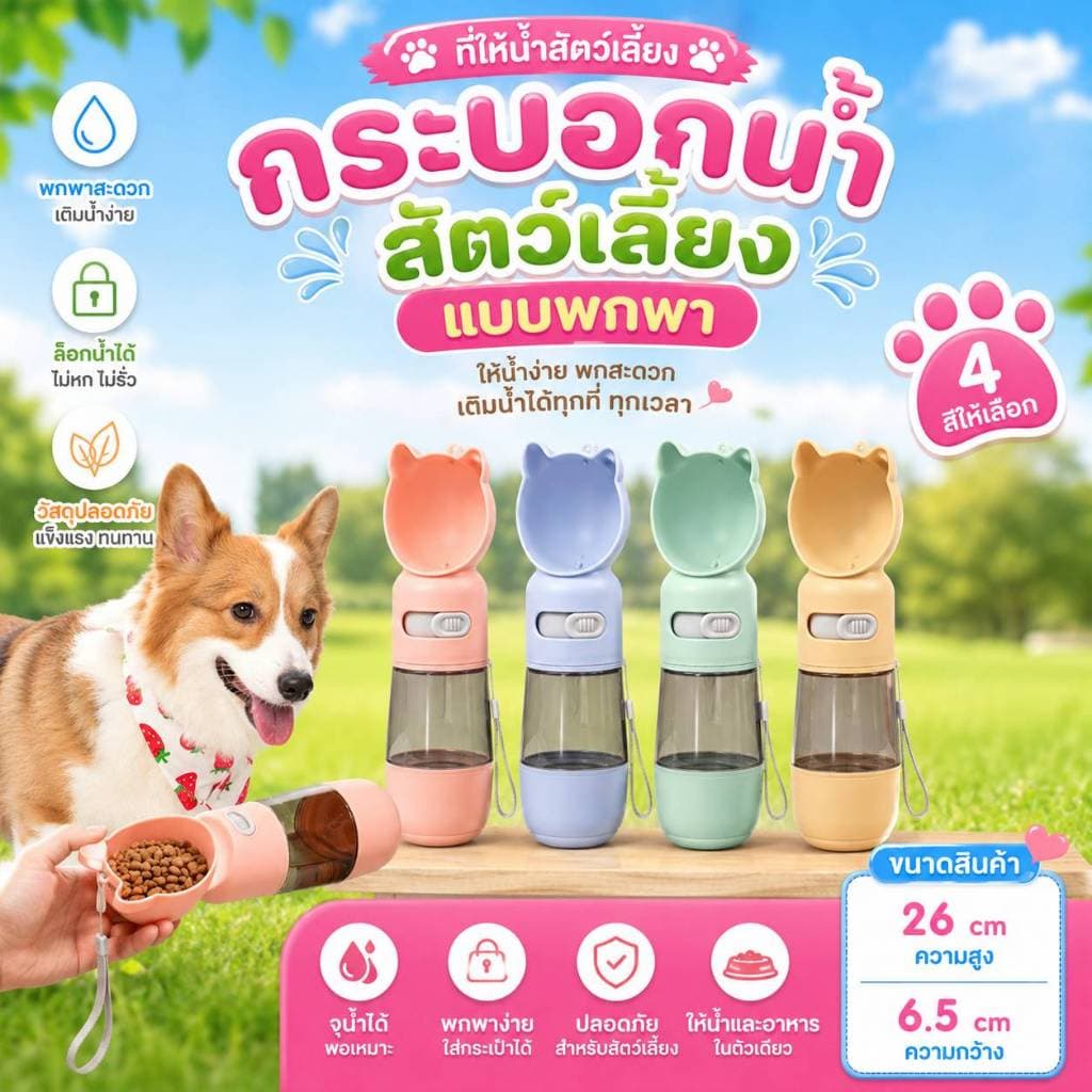 Boqi Factory ที่ให้น้ำสัตว์เลี้ยงแบบพกพา กระบอกน้ำพกพา ที่ให้น้ำ ให้อาหาร สัตว์เลี้ยง 80080 รูปที่ 7