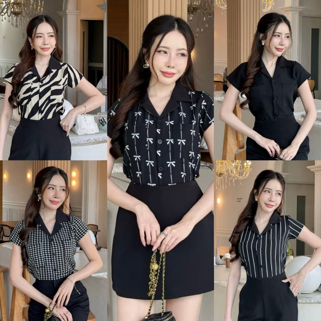 เสื้อคอปกเบเซอร์ทูโทนแขนสั้นน่ารัก.V1 รูปที่ 1