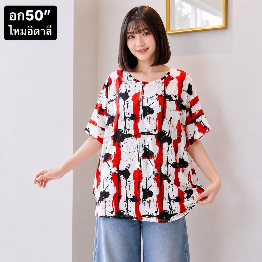 อก50“ คอกลม เสื้อผ้าสาวอวบ ไซส์ใหญ่ รูปที่ 2