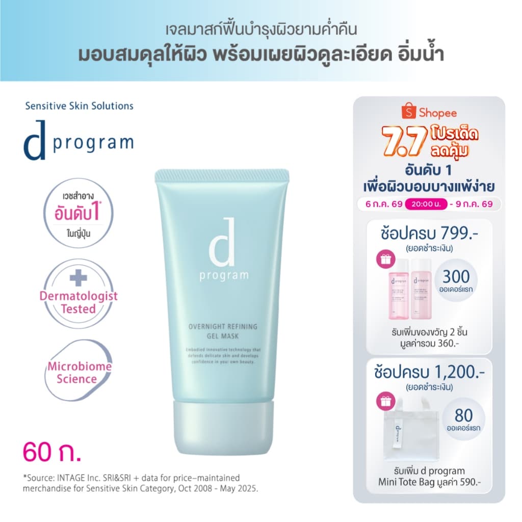 d program Overnight Refining Gel Mask 60g เจลมาส์กหน้ายามค่ำคืน เผยผิวดูละเอียด รูปที่ 1