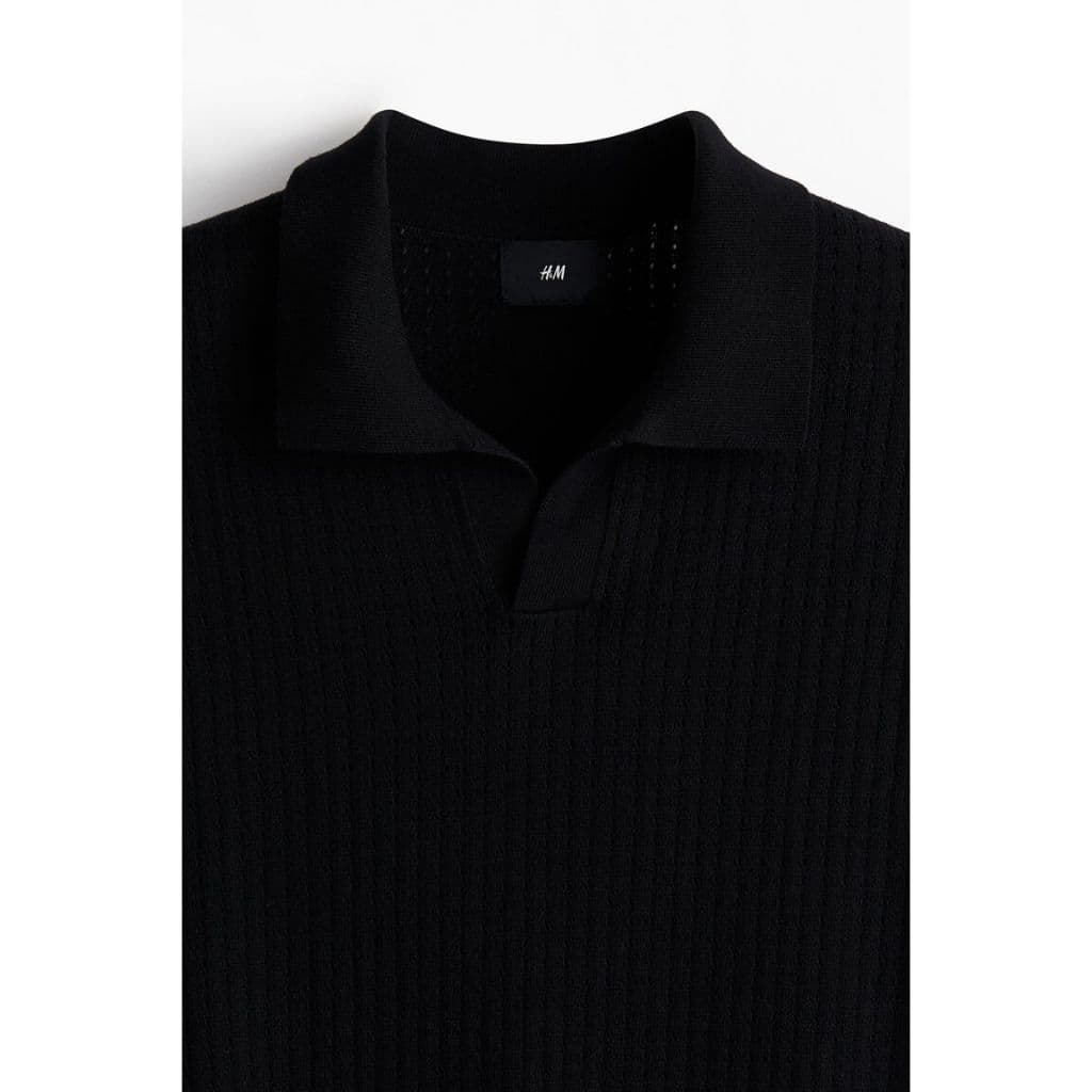H&M เสื้อโปโลถักผ้าพื้นผิวทรงหลวม ผู้ชาย 1303731_1 รูปที่ 5