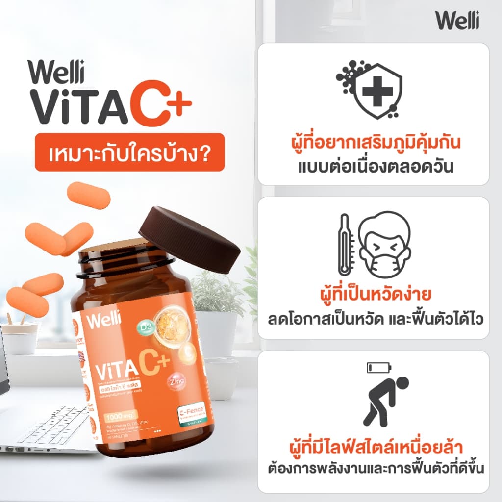 Welli VitaC+ 1000 mg.* ดูดซึมได้ยาวนาน 24 ชม. ไม่ระคายเคืองกระเพาะอาหาร ครบในเม็ดเดียว Allwell vitaminC รูปที่ 8