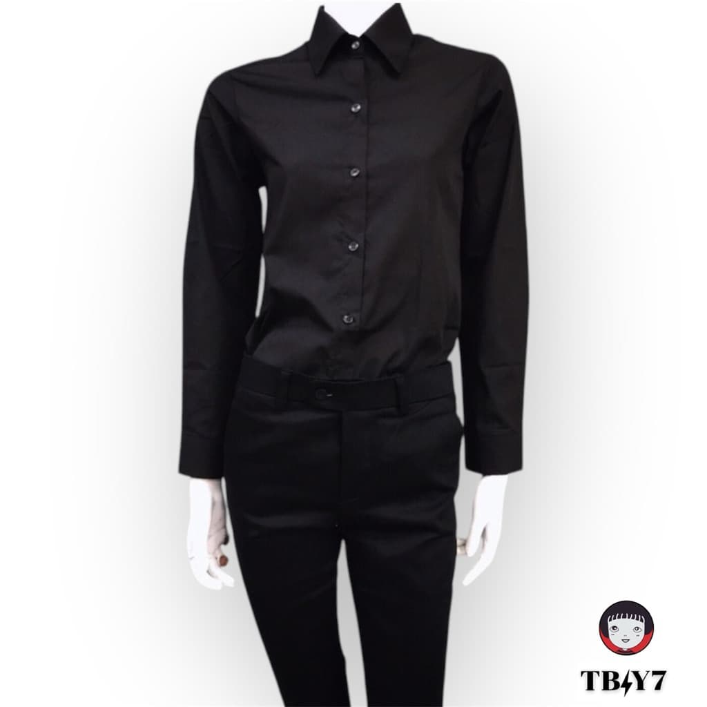 เสื้อเชิ้ตสีดำแขนยาวผู้หญิง/เข้ารูป Size :S-4XL รูปที่ 5