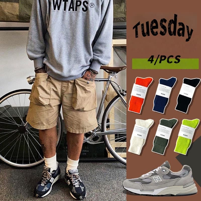 ถุงเท้าแฟชั่นเกาหลี 4 คู่/เซ็ต ผู้ชาย ผู้หญิง ใส่สบาย ระบายอากาศ รูปที่ 1
