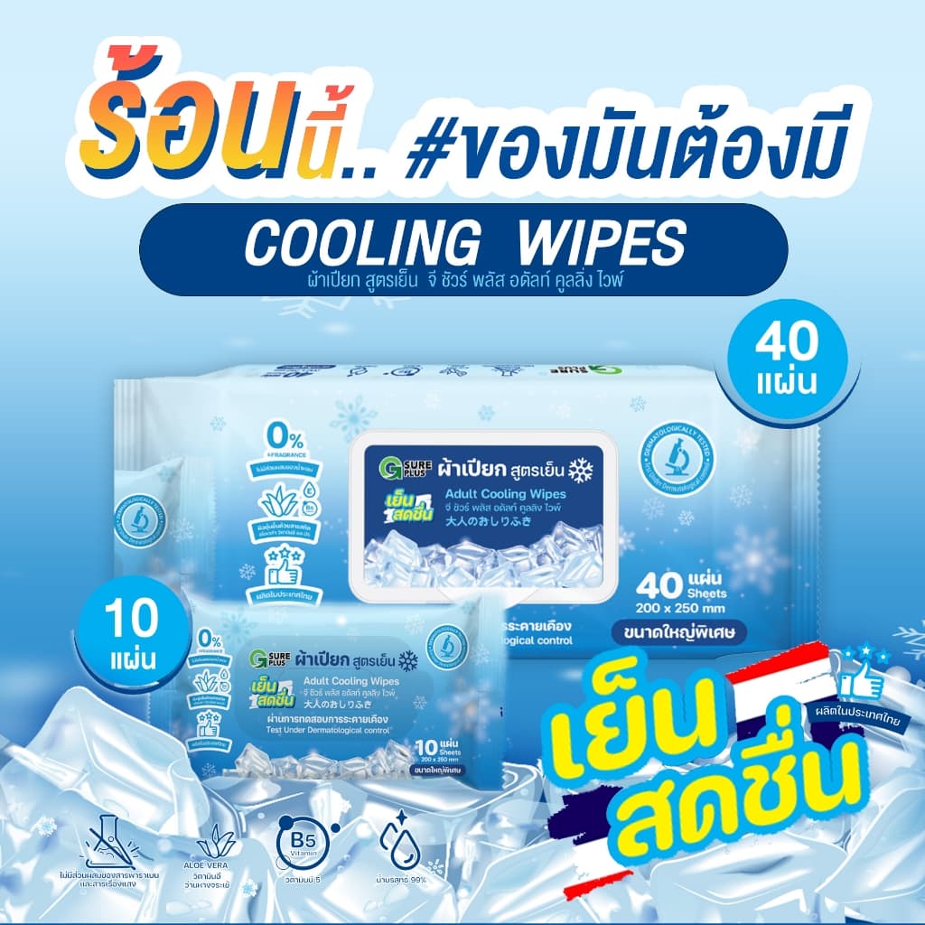 G Sure Plus Adult Cooling Wipes จี ชัวร์ พลัส ทิชชู่เปียกผู้ใหญ่ สูตรเย็น ทิชชู่เปียก ผ้าเปียก รูปที่ 4
