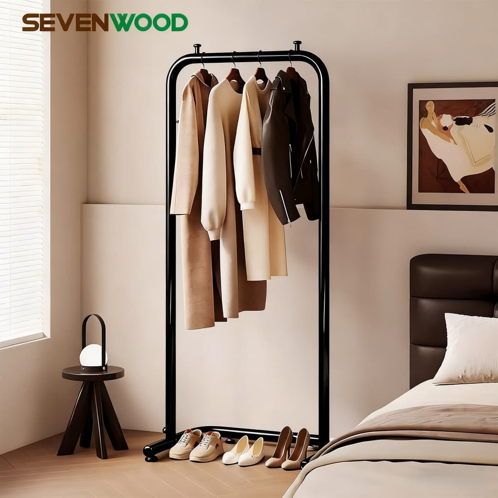 SEVENWOOD ราวแขวนผ้า แขวนกระเป๋า ราวแขวนเสื้ออเนกประสงค์ ชั้นวางเสื้อโค้ทห้องนอน รับน้ำหนักได้มาก โครงเหล็กเเข็งเเรง รูปที่ 2