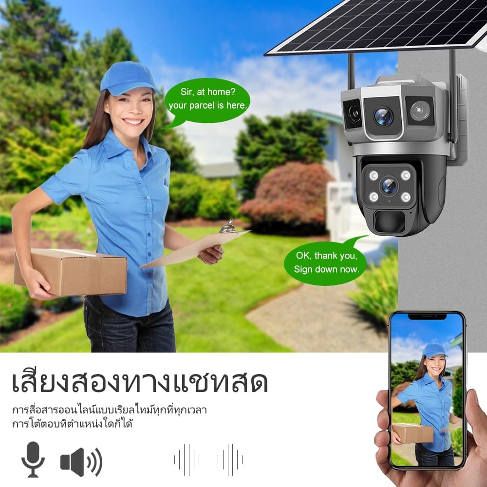 V380 Max พลังงานแสงอาทิตย์กล้องสองเลนส์ WiFi หน้าจอคู่ 3 ภาพ 4G ดูพร้อมกันได้ 8MP กลางคืนภาพสี กล้องวงจรปิดไร้สาย รูปที่ 6