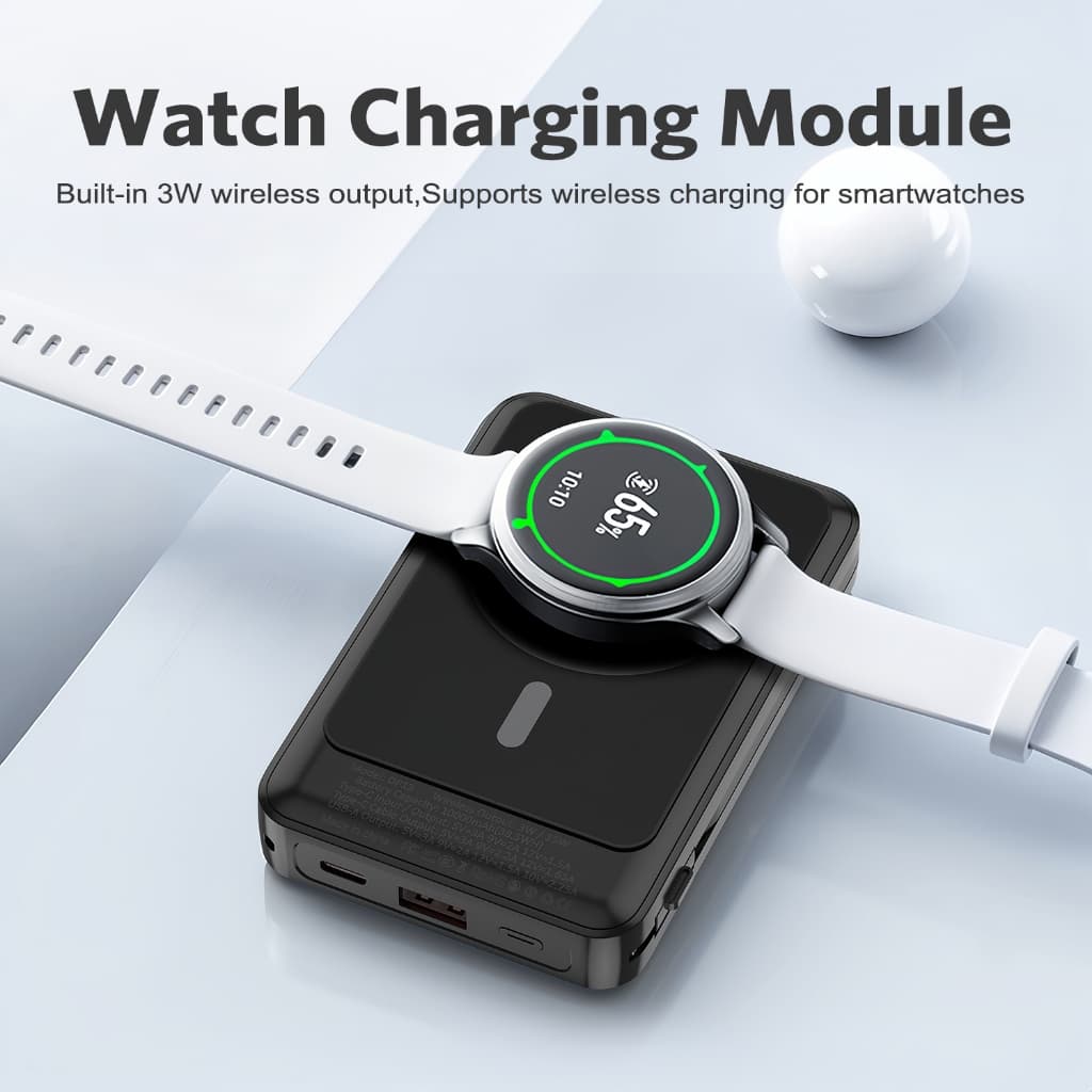 MEEGOO พาวเวอร์แบงค์แม่เหล็กชาร์จไร้สาย 10000mAh 15W มีขาตั้งโทรศัพท์ในตัว ชาร์จเร็ว 22.5W ชาร์จนาฬิกาได้ด้วย รูปที่ 3