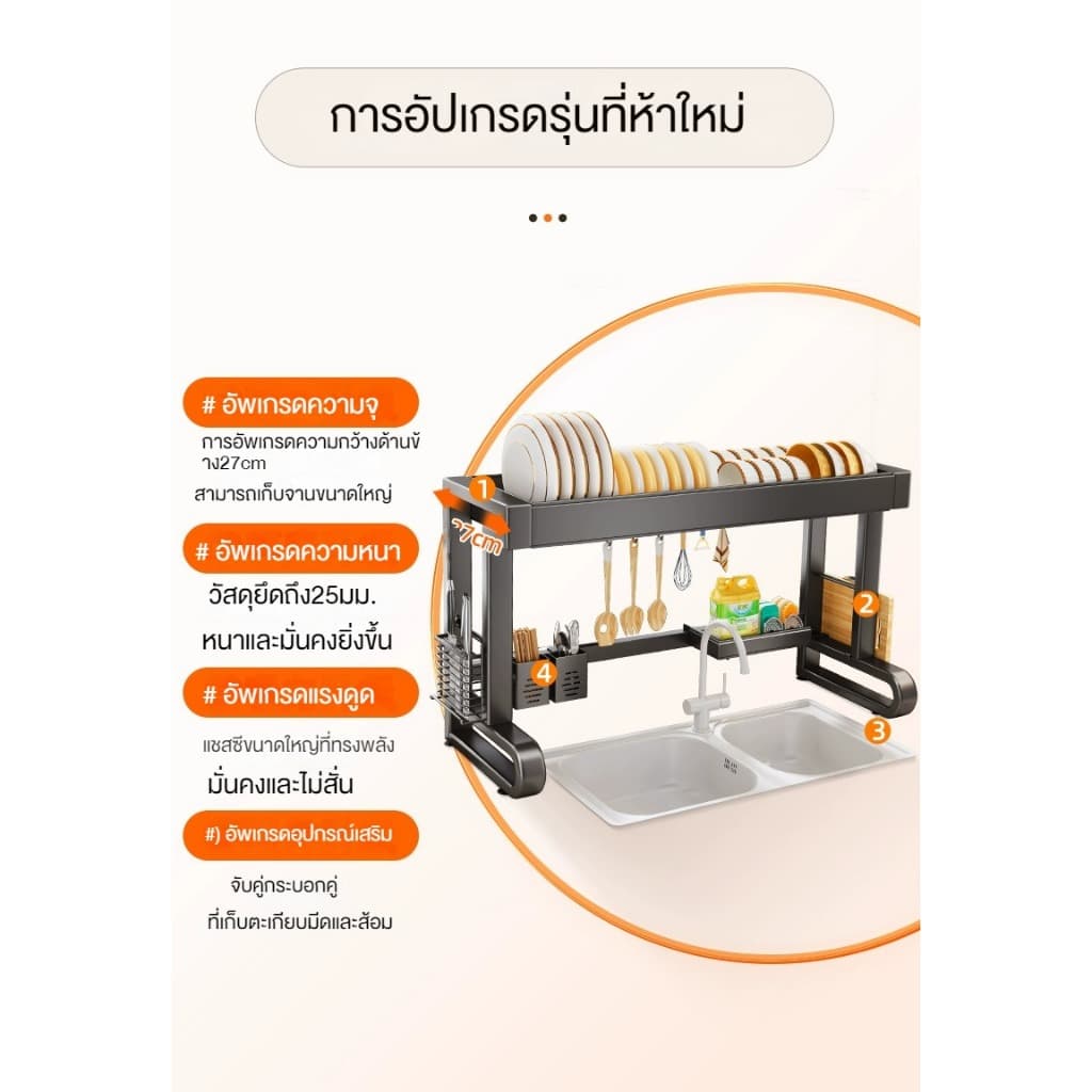 FR ที่คว่ำจาน ชั้นวางจานสแตนเลสคร่อมอ่างล้างจาน สำหรับวางจานชาม ที่คว่ำชามจาน ชั้นวางของในครัวรุ่นอัพเกรด แข็งแรงขึ้น รูปที่ 4