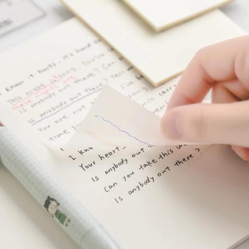 กระดาษโน้ตโปร่งใส 50 แผ่น กันน้ำ clear stiky note มีกาวในตัว กระดาษโน๊ตบางเบา ใช้สำหรับจดบันทึกและติดโน้ตบนพื้นผิวเรีย รูปที่ 5