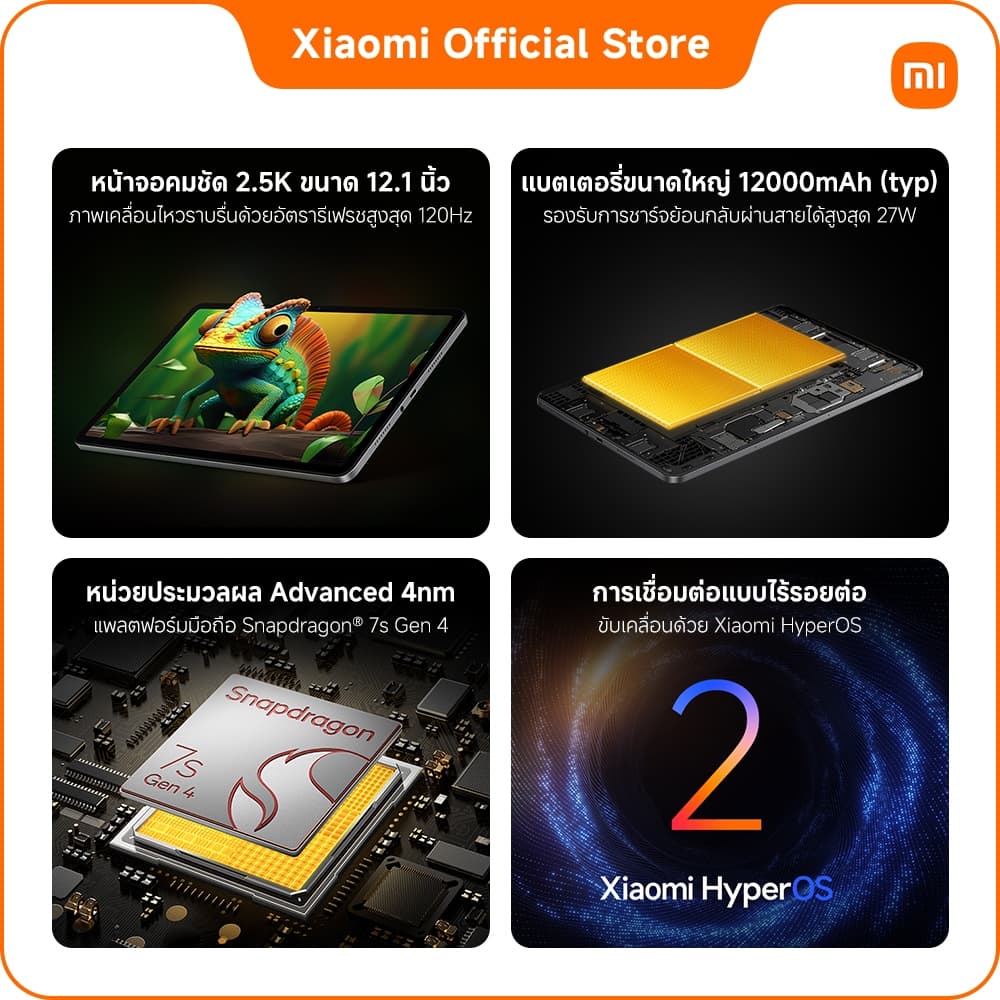 REDMI Pad 2 Pro 6+128 หน้าจอคมชัด 2.5K 120Hz ขนาด 12.1 นิ้ว | แบตเตอรี่ขนาดใหญ่ 12000mAh |ลำโพงสี่ตัว Dolby รูปที่ 6