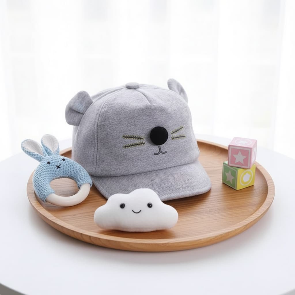 Babyonline 2A8 หมวกเบสบอลสำหรับเด็กผู้ชายแต่งหูหมีน่ารัก ปรับสายได้ รูปที่ 2