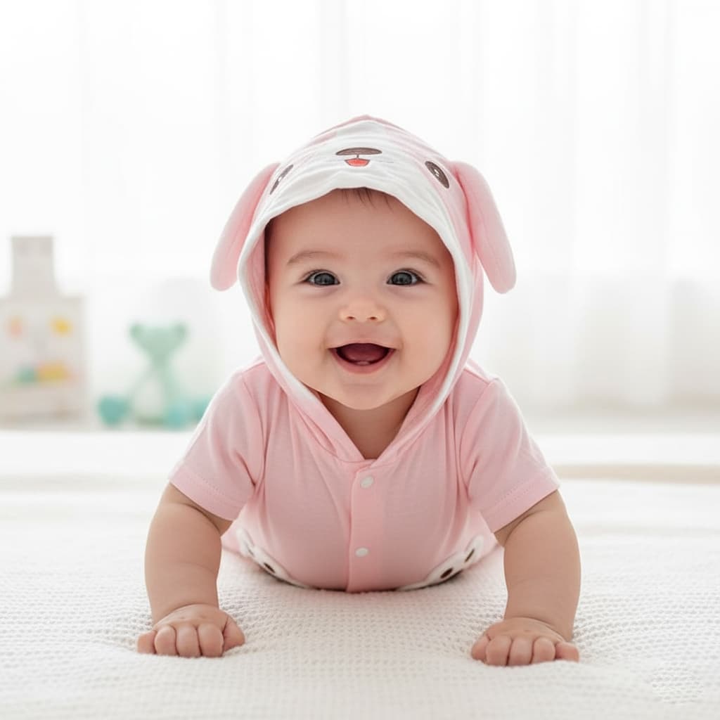 Babyonline 2H3-4 ชุดบอดี้สูทสำหรับเด็กมีฮู้ดรูปสัตว์มีกระดุมหน้า ผ้าฝ้าย นิ่ม ใส่สบาย แนะนำอายุ 0-1 ปี รูปที่ 2