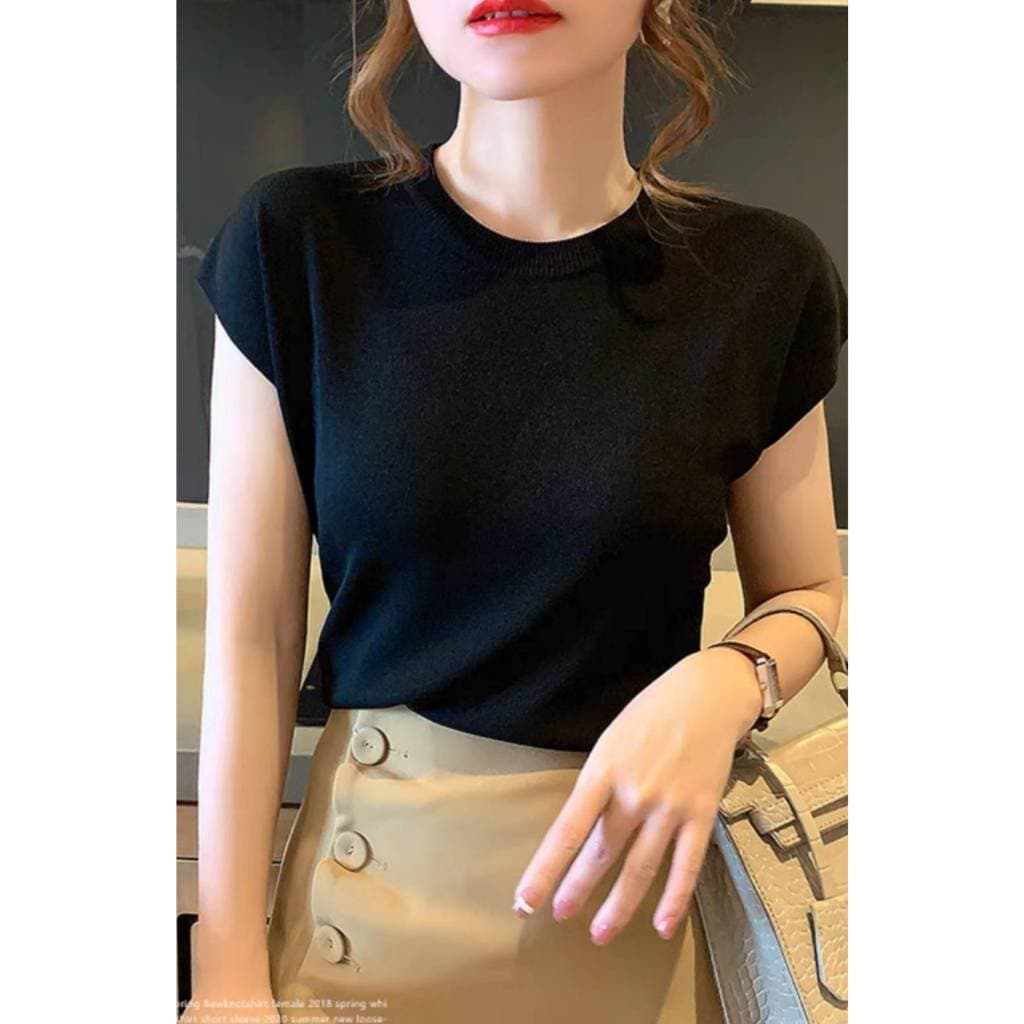 MQzz4289 * * เสื้อทำงานแขนสั้นแบบใหม่ คอกลม ผ้าไหมพรม นุ่มนิ่ม ใส่สบาย ยืดได้เยอะ Free Size รูปที่ 4