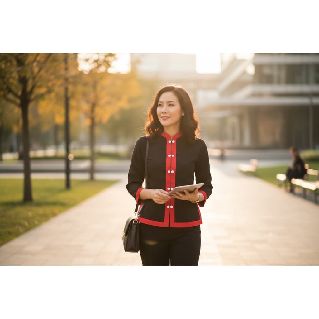 เสื้อผ้าฝ้ายซินมัยหญิง-สีดำ รูปที่ 1