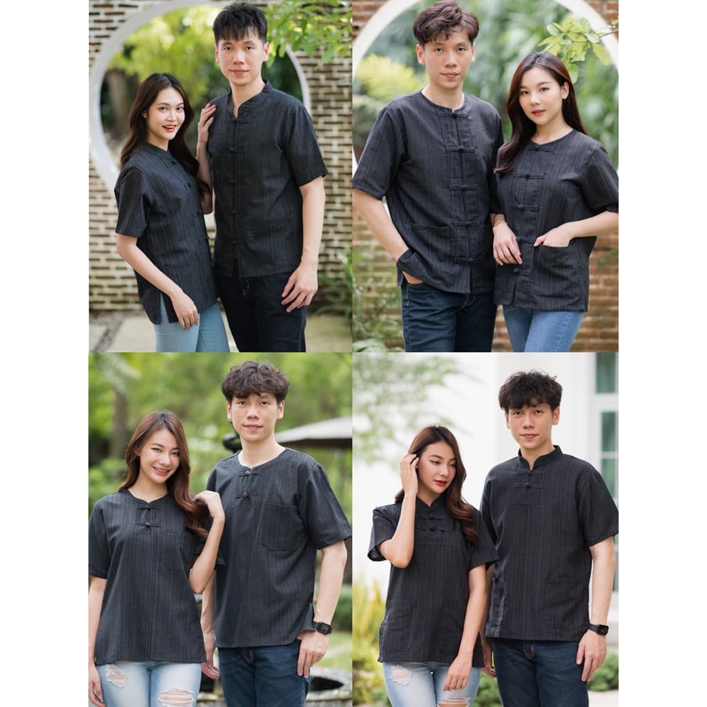 เสื้อพื้นเมืองผ้าฝ้ายสีดำ แขนสั้น/แขนยาว 6แบบ ใส่ได้ทั้งชาย หญิง รูปที่ 1