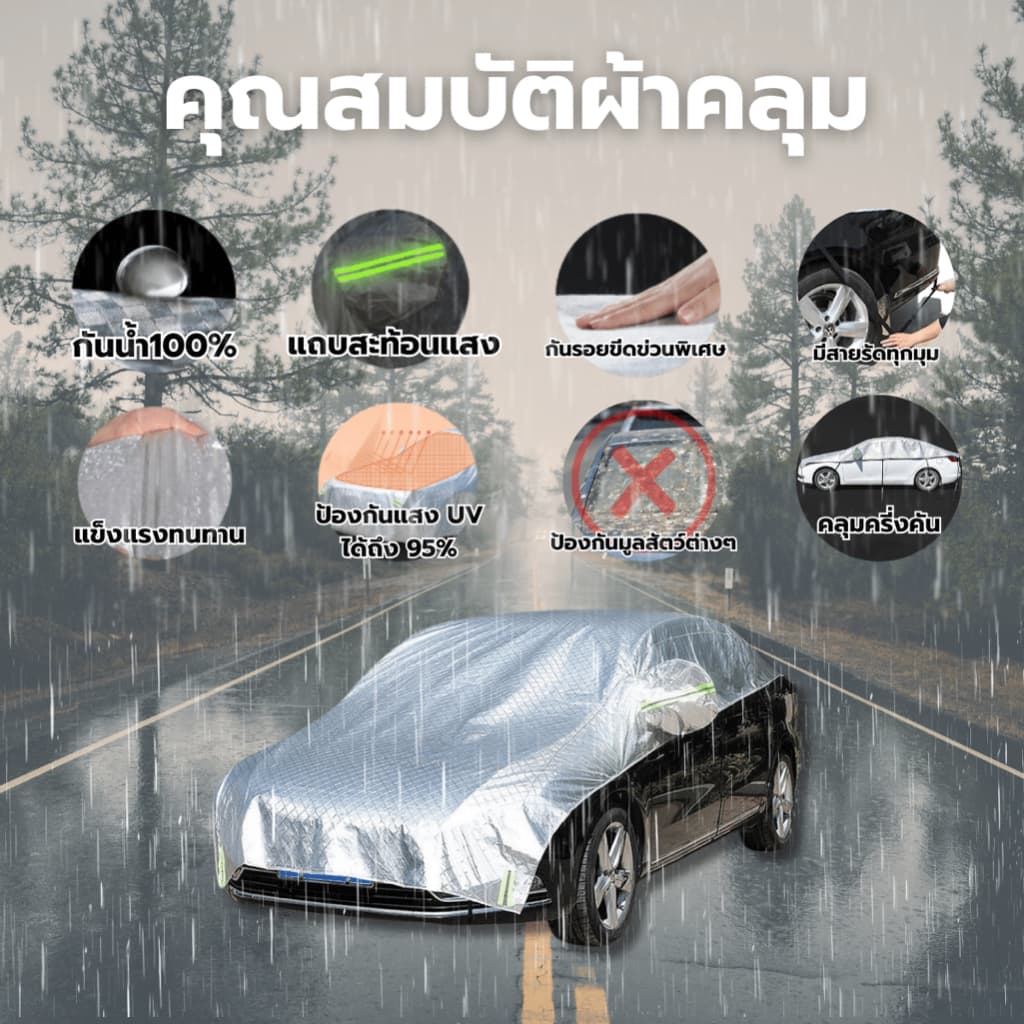 ผ้าคลุมรถ ผ้าคลุมรถยนต์ แบบครึ่งคัน ทุกรุ่น ทุกขนาด กันรังสี UV100% กันแดด กันฝุ่น กันน้ำ รถยนต์ กระบะ SUV รูปที่ 3