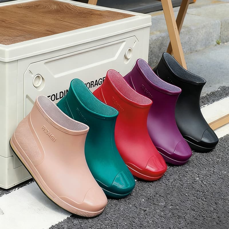LxShop รองเท้ากันฝนผู้หญิงแฟชั่น หลายสีให้เลือกชมพูอ่อน ม่วง ดำ แดง เขียว ดีไซน์ทรงเตี้ย FASHION กันน้ำกันลื่น รูปที่ 9