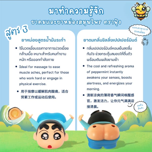 ยาดม & ยาหม่องตราฟุ้ง 2in1 สูตร 4 กลิ่นหอมสดชื่น คลายเครียด พกง่าย - ชินจังยาดมสมุนไพร ใช้ได้ทุกที่! รูปที่ 5