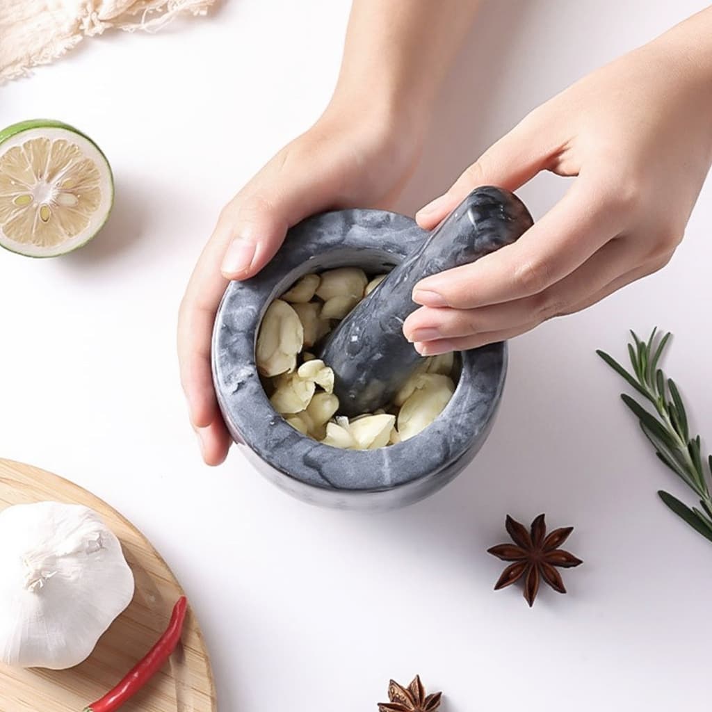 ครกหินอ่อน ครกหิน marble mortar ครกจิ๋ว ขนาด 4นิ้ว 5นิ้ว น้ำหนักเบา ล้างง่าย ไม่เก็บกลิ่น ผิวเรียบ Deebillion รูปที่ 5