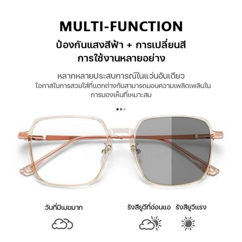 แว่นสายตาสั้นเลนส์ออโตเมติก ออกแดดเปลี่ยนสี UV400 แว่นกรองแสง ผญ สายสั้น เลนส์ออโต้ + กรองแสงสีฟ้า พร้อมแผ่นรองจมูก รูปที่ 3