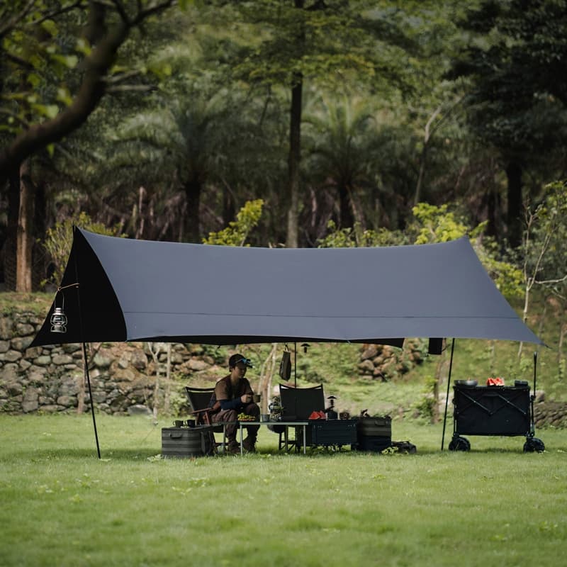 wildedgegear ฟลายชีทพร้อมเสา 3x3/3x4/3x6m ผ้าใบกันฝนทะลุ 2 ต้น กันแดด อุปกรณ์ครบชุด รูปที่ 9