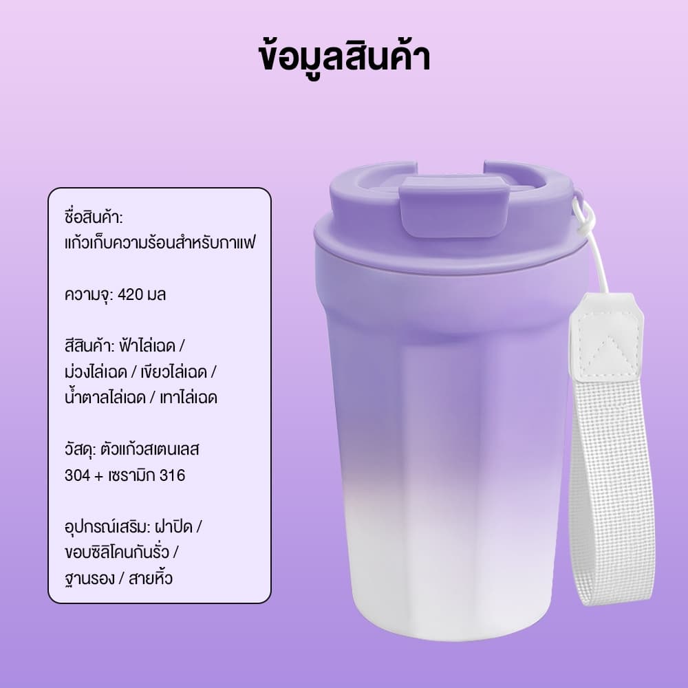 Hohoo แก้วเก็บความร้อน แก้วกาแฟ 420ml เก็บร้อน 8 ชม เย็น 12 ชม พกพาสะดวก เคลือบด้านในด้วยเซรามิก แก้วสุญญากาศ รูปที่ 9