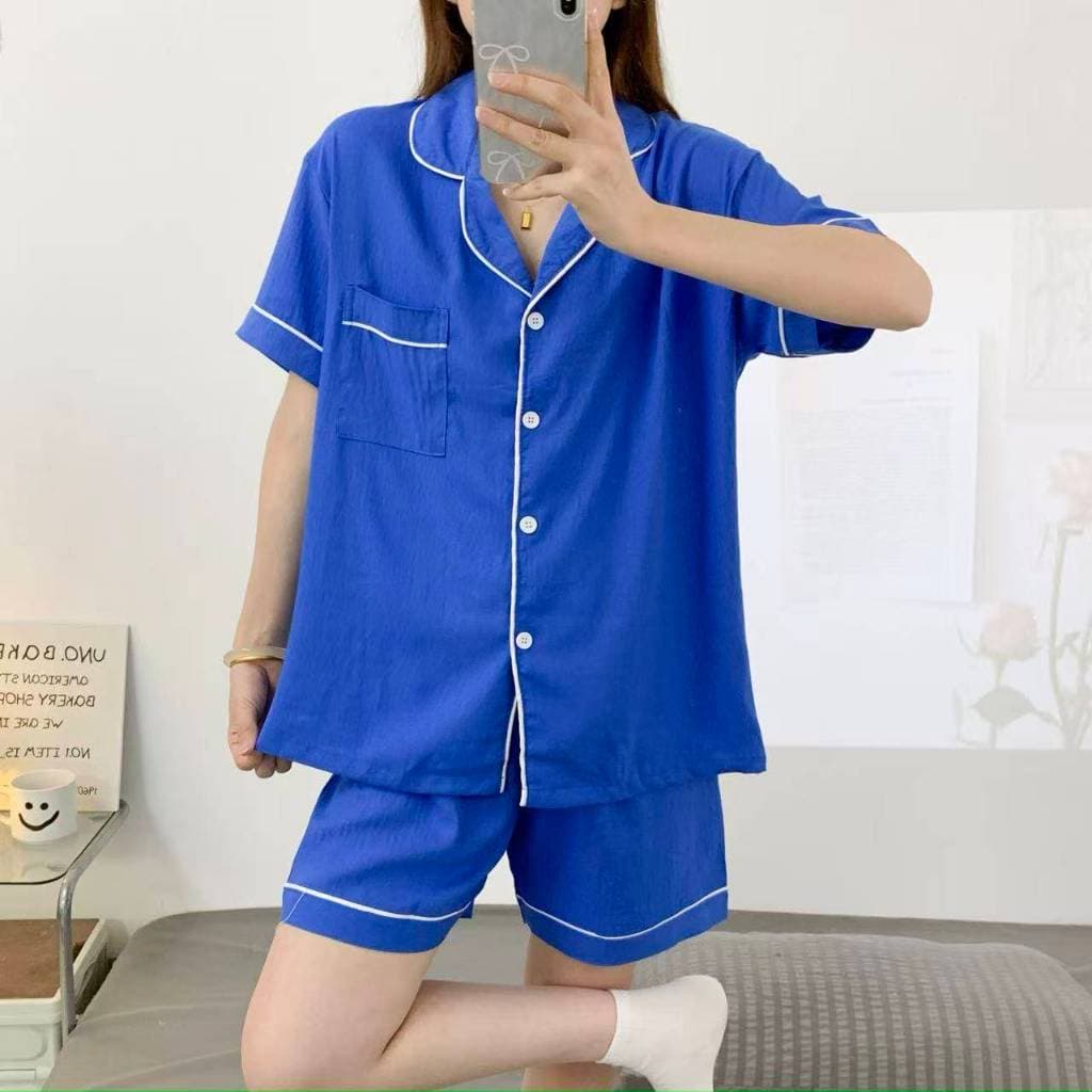 ชุดนอนผ้าไหมญี่ปุ่นสีพื้น เเขนสั้น-ขาสั้น ผ้านิ่มใส่สบาย ฟรีไซส์อก44 รูปที่ 7