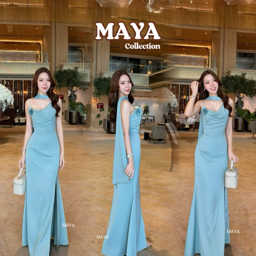 ชุดสไบ ชุดเพื่อนเจ้าสาว เข้าแล้วค่า MAYA s-xl ชุดไปงานแต่ง + ดอกไม้ G137 รูปที่ 3