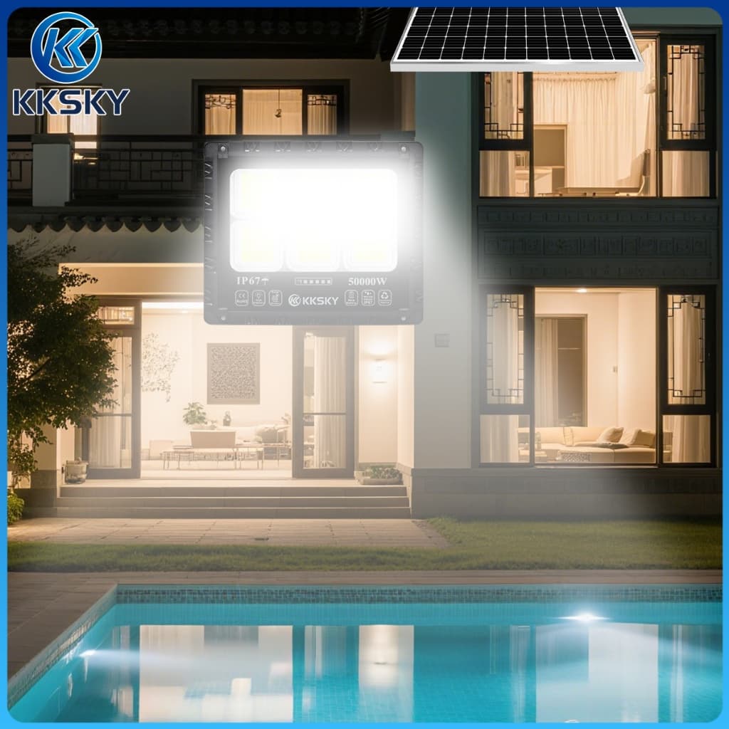 KKSKY แผงแบตเตอรี่คู่ ไฟโซล่าเซลล์ โซล่าเซลล์ 80000W 50000W IP67 solar light กันน้ำ แสงสีขาว พร้อมรีโมท สปอตไลต์ LED รูปที่ 9