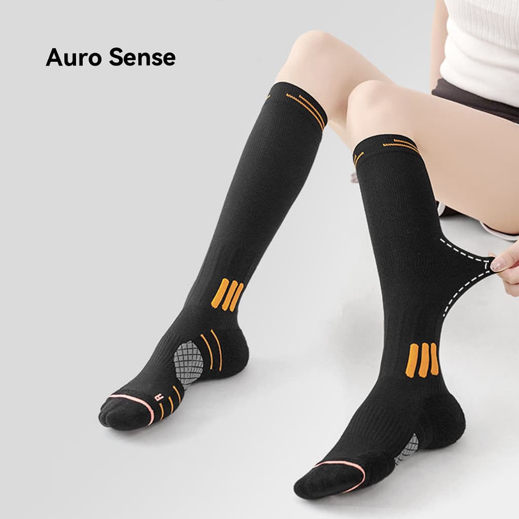 Auro Sense ถุงเท้ากีฬาแบบยาว บีบกระชับ ซัพพอร์ตน่อง ลดอาการล้า สีสันสดใส เหมาะสำหรับ วิ่ง ฟิตเนส รูปที่ 6
