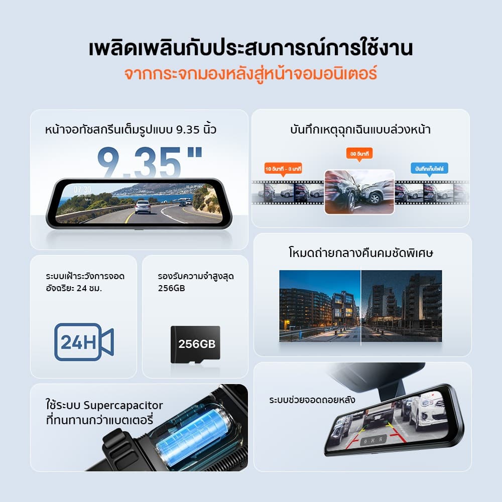 70mai S410 Dash Cam Built-In GPS Full WDR หน้าจอทัชสกรีนเต็มรูปแบบ 9.35 นิ้ว70 Mai Car Camera กล้องติดรถยนต์ รูปที่ 4