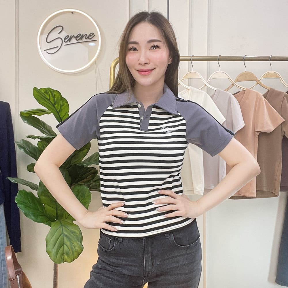 Serene's Choice เสื้อคอโปโล แขนสั้น รุ่น Harry ลายทาง ปักโลโก้ Short Sleeve Striped Polo Logo รูปที่ 3