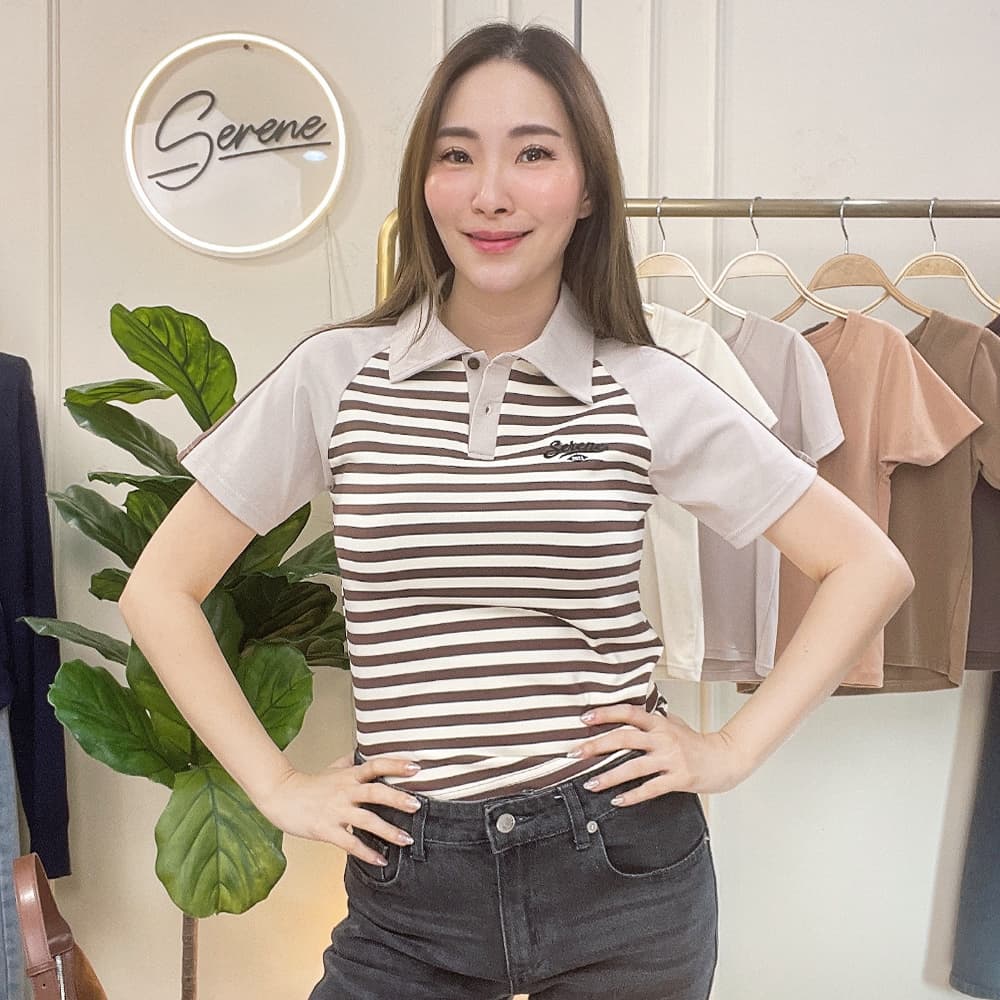 Serene's Choice เสื้อคอโปโล แขนสั้น รุ่น Harry ลายทาง ปักโลโก้ Short Sleeve Striped Polo Logo รูปที่ 4